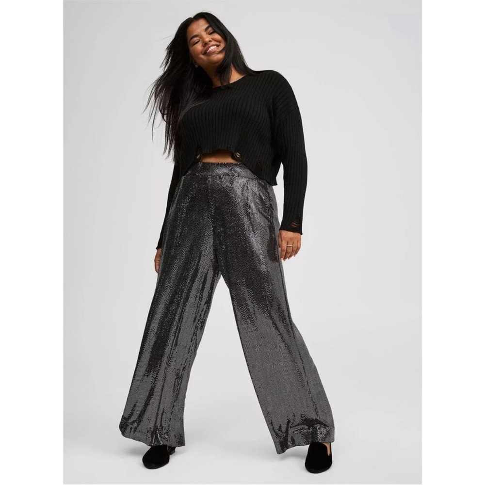 Torrid Metallic Charcoal Sequin Wide Leg Pants